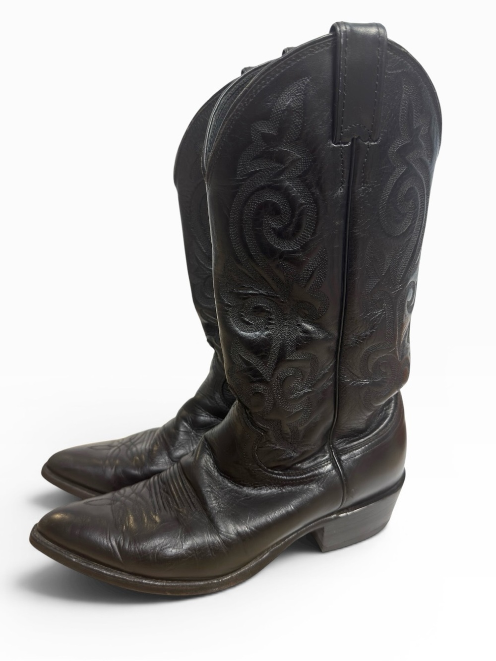Justin 1434 Black Leather Western Cowboy Boots Men’s Size 9 D Embroidered USA
